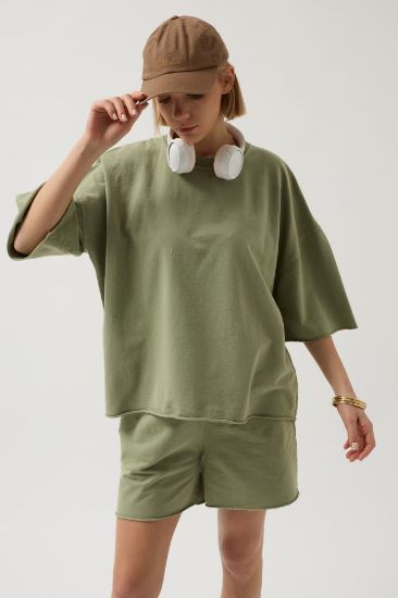 Oversize Lazer Kesim Bisiklet Yaka T-Shirt resmi